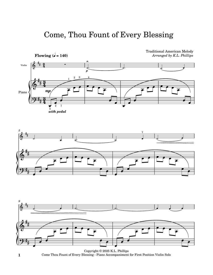 Come, Thou Fount of Every Blessing - First Position Violin Solo with Piano Accompaniment Violin Solo scores gallery preview page 2