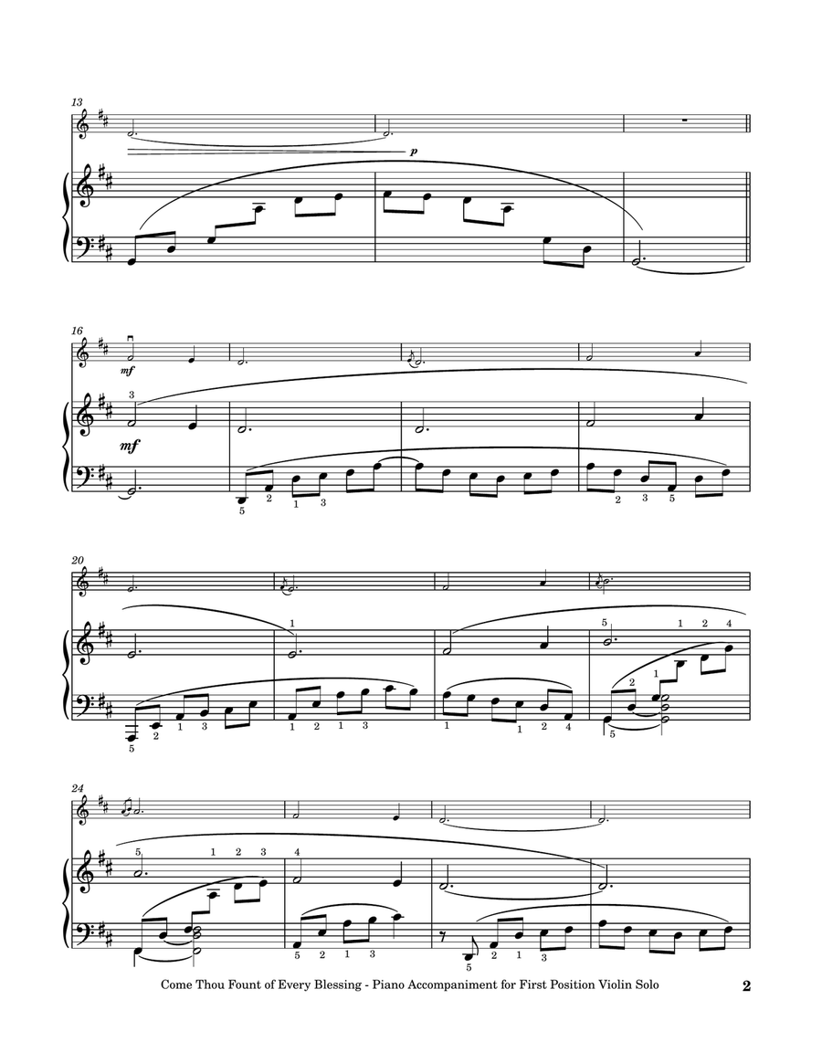 Come, Thou Fount of Every Blessing - First Position Violin Solo with Piano Accompaniment Violin Solo scores gallery preview page 3