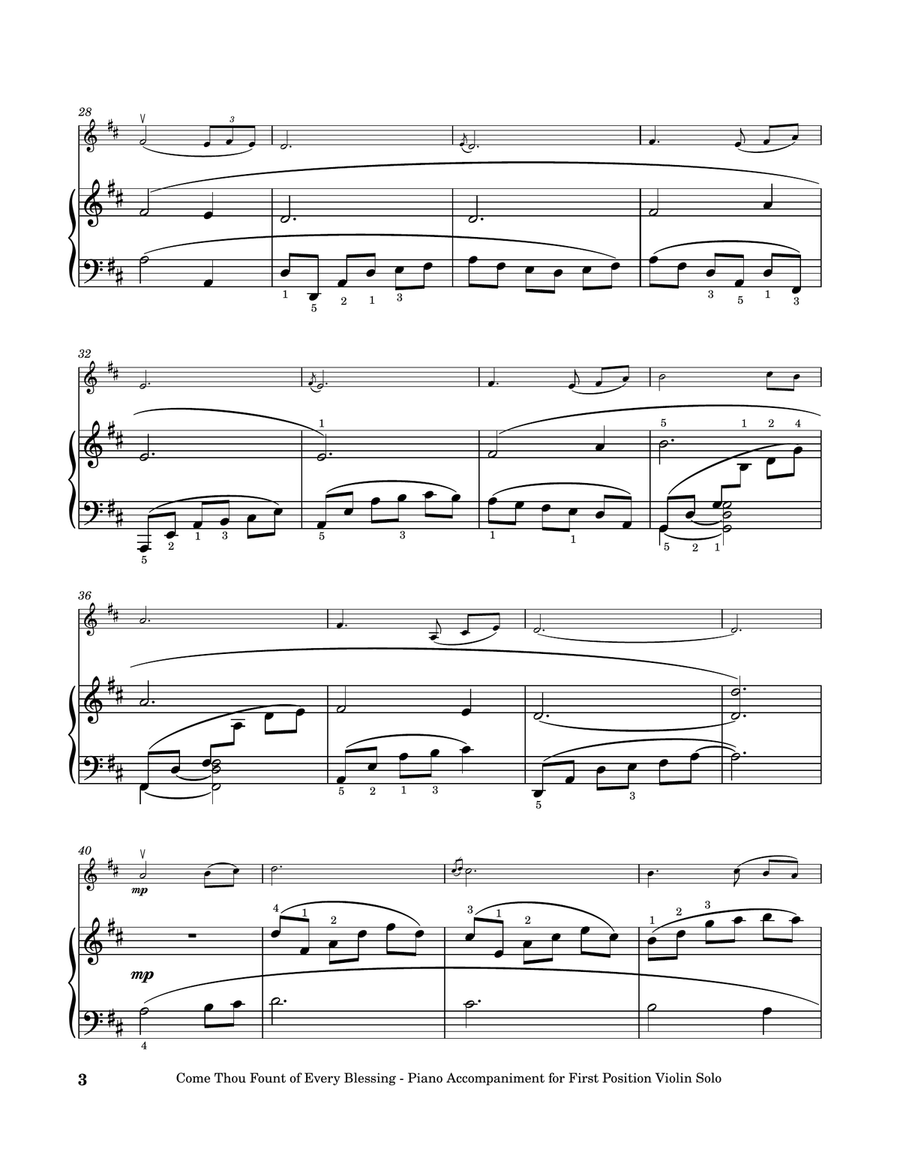Come, Thou Fount of Every Blessing - First Position Violin Solo with Piano Accompaniment Violin Solo scores gallery preview page 4