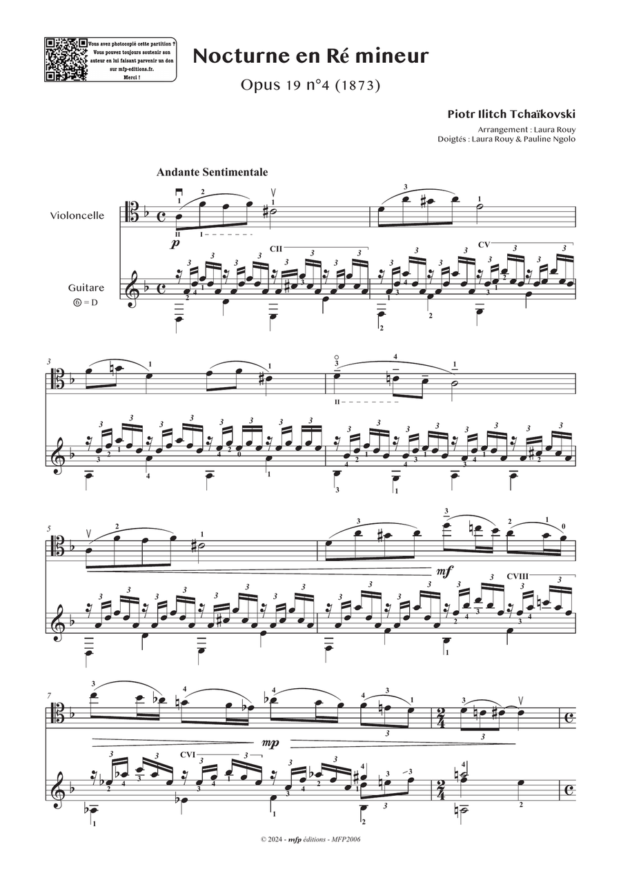 TCHAIKOVSKY – Nocturne in Dm op.19 n°4 | Cello and Guitar | PDF String Duet scores gallery preview page 4