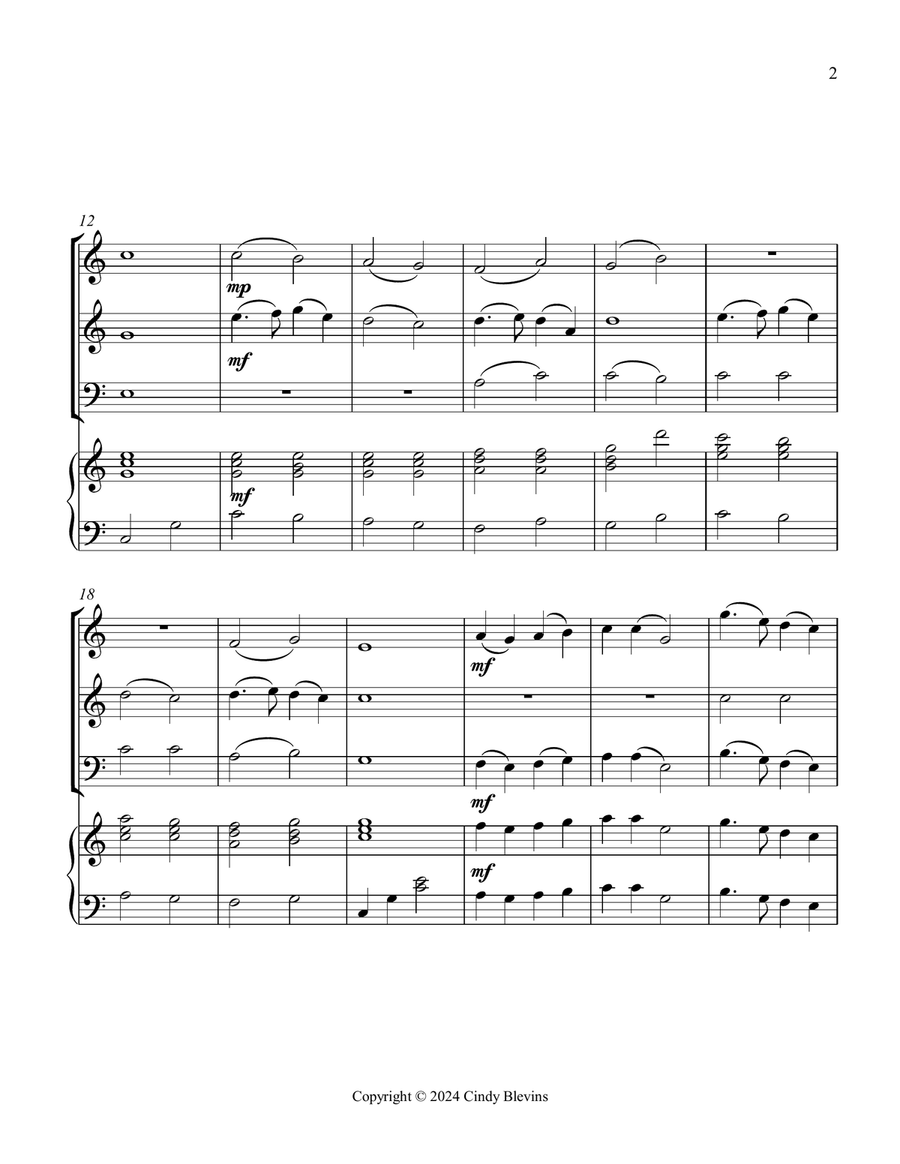 In the Bleak Midwinter, for Two Violins, Cello and Piano Piano Quartet scores gallery preview page 3