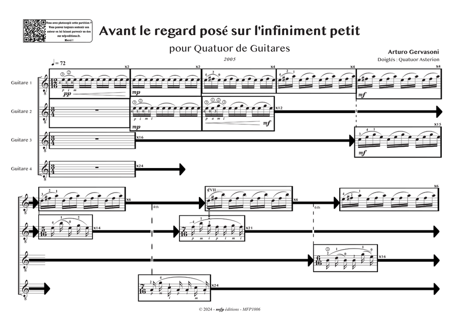 Gervasoni – Before the gaze fixed on the infinitely small | Guitar Quartet | PDF Guitar Ensemble scores gallery preview page 3