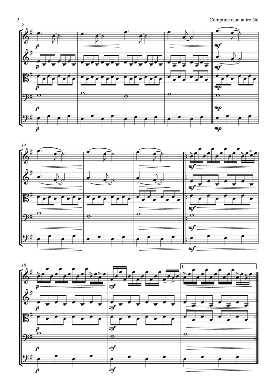 Comptine D'un Autre Été: L'après-Midi String Quintet scores gallery preview page 2