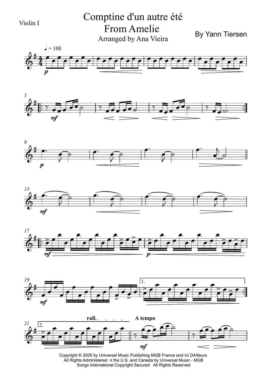 Comptine D'un Autre Été: L'après-Midi String Quartet scores gallery preview page 5