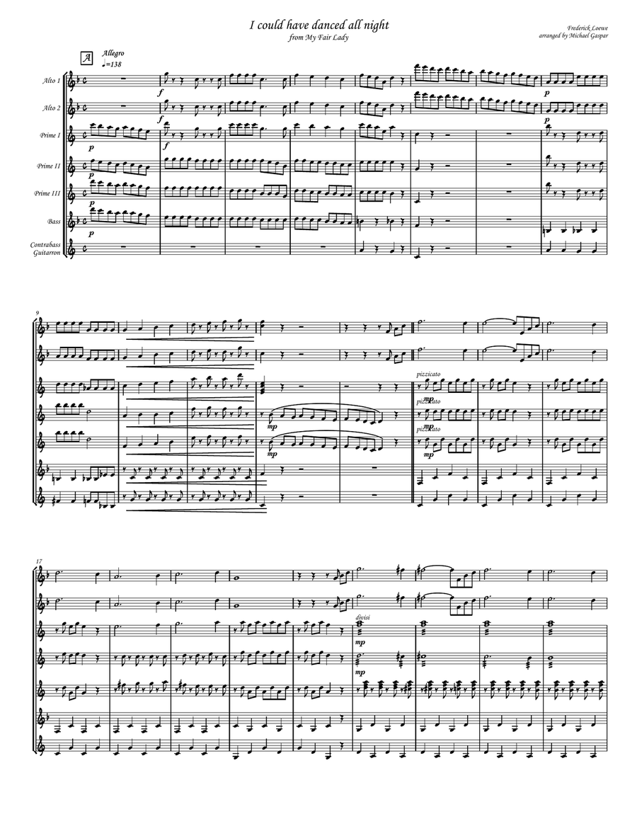I Could Have Danced All Night Guitar Ensemble scores gallery preview page 1