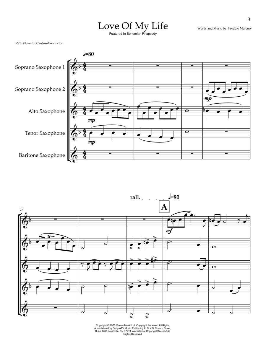 Love Of My Life Saxophone Quintet scores gallery preview page 3