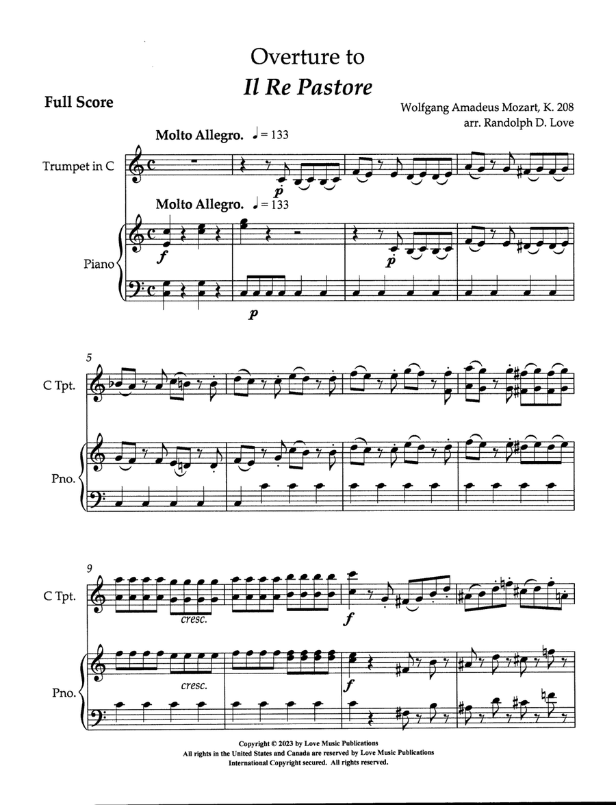 Overture to Il Re Pastore Chamber Music scores gallery preview page 1