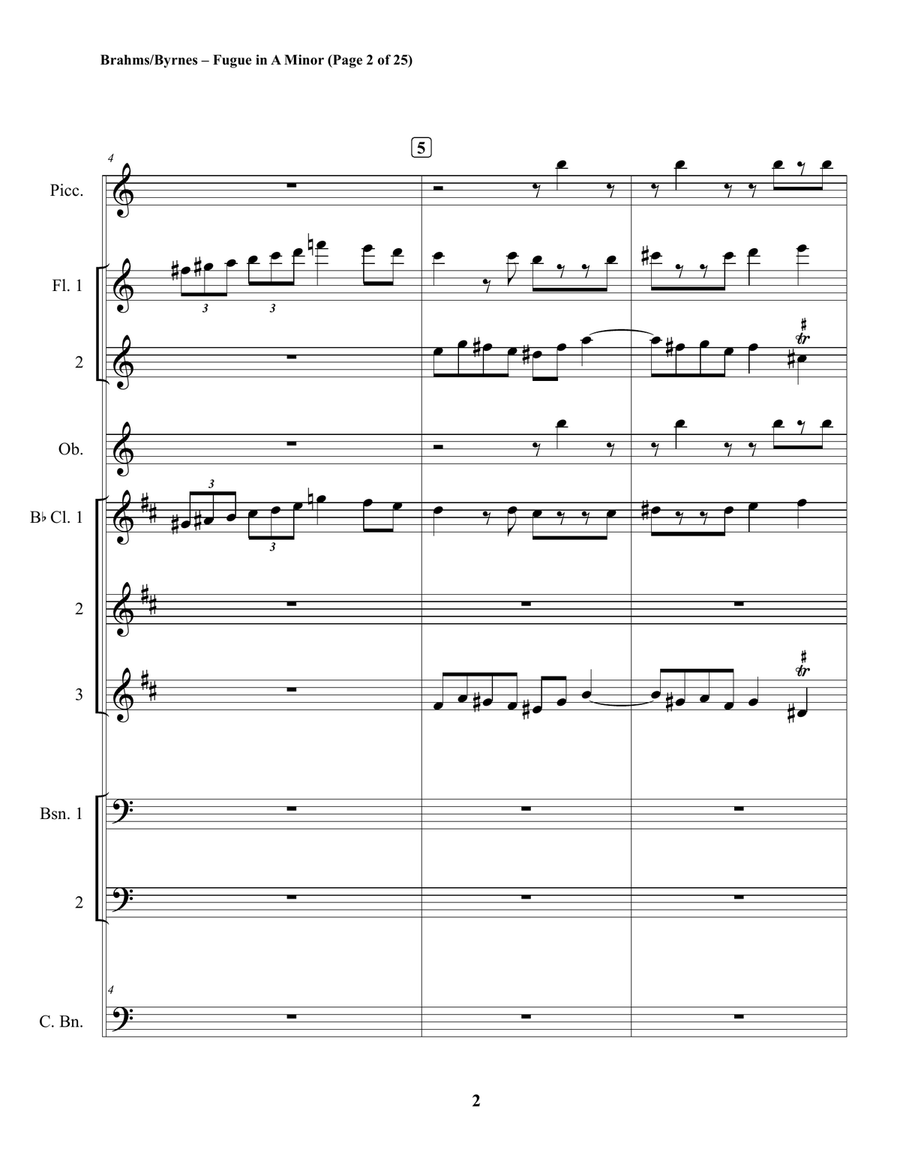 Johannes Brahms –Fugue No. 1, in A Minor (Woodwind Choir) Woodwind Ensemble scores gallery preview page 2