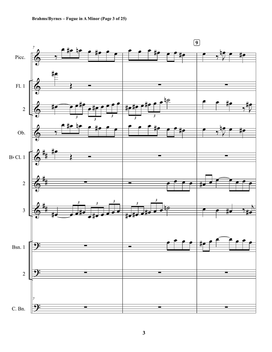Johannes Brahms –Fugue No. 1, in A Minor (Woodwind Choir) Woodwind Ensemble scores gallery preview page 3