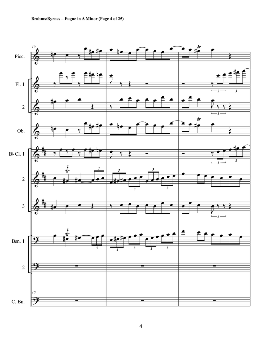 Johannes Brahms –Fugue No. 1, in A Minor (Woodwind Choir) Woodwind Ensemble scores gallery preview page 4