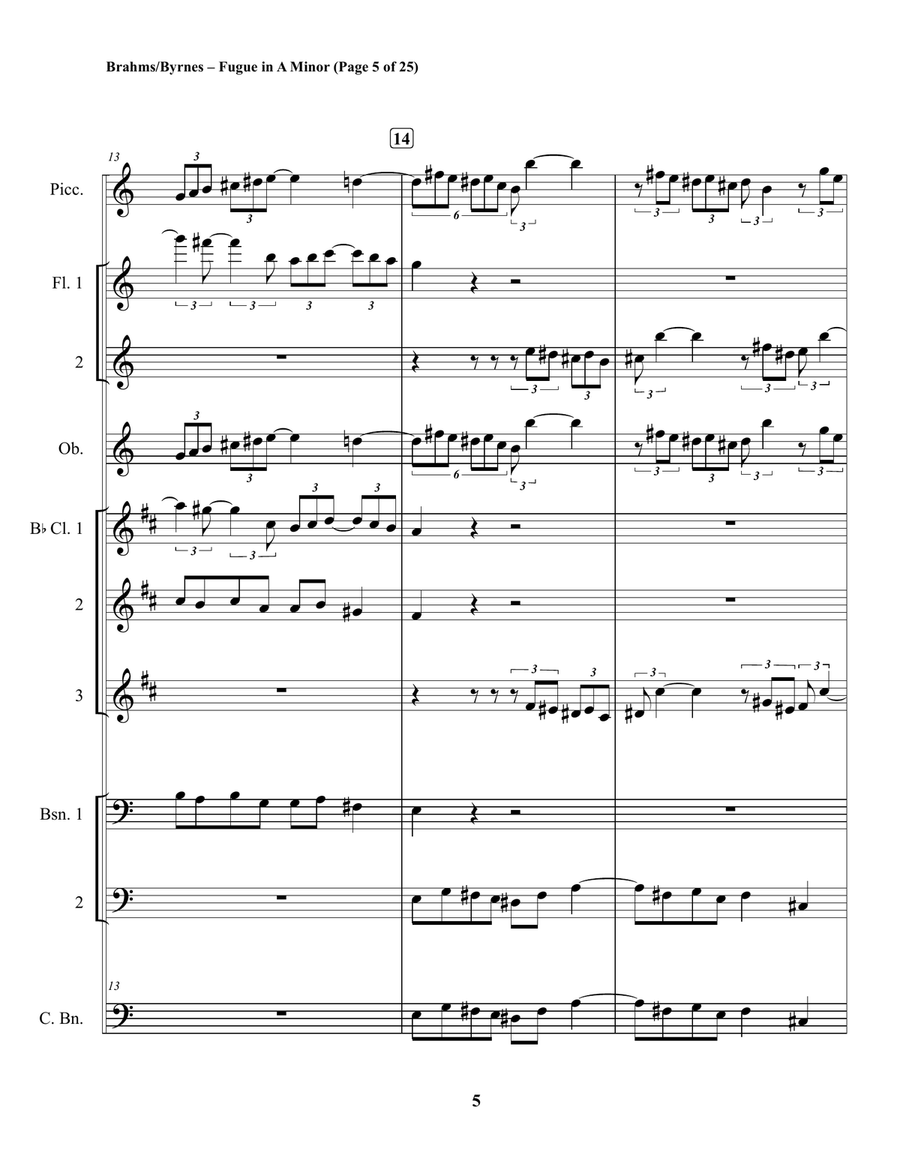 Johannes Brahms –Fugue No. 1, in A Minor (Woodwind Choir) Woodwind Ensemble scores gallery preview page 5