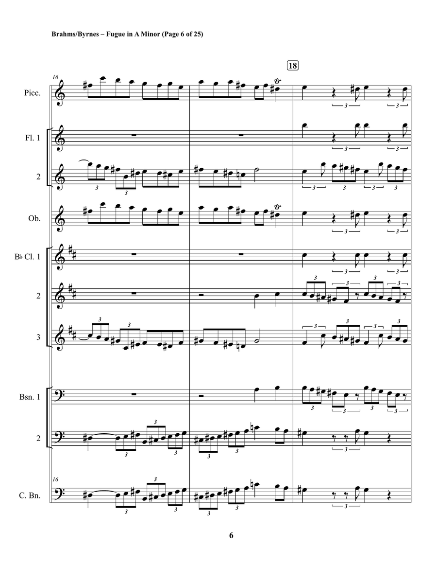 Johannes Brahms –Fugue No. 1, in A Minor (Woodwind Choir) Woodwind Ensemble scores gallery preview page 6
