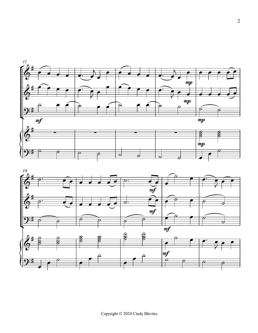 Joy To the World, for Two Violins, Cello and Piano Piano Quartet scores gallery preview page 3