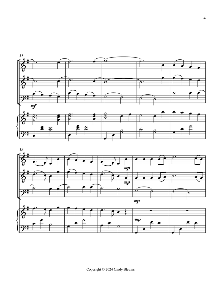 Joy To the World, for Two Violins, Cello and Piano Piano Quartet scores gallery preview page 5