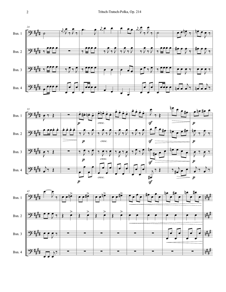 Tritsch-Tratsch-Polka Op. 214 for bassoon quartet Woodwind Quartet scores gallery preview page 3