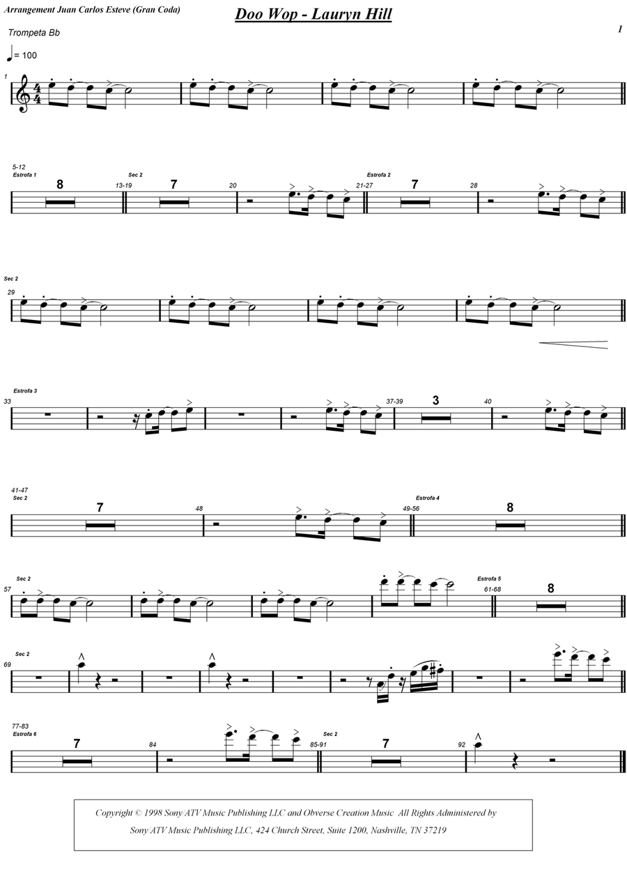 Doo Wop (That Thing) Doo Wop (That Thing) Alto Saxophone scores gallery preview page 1