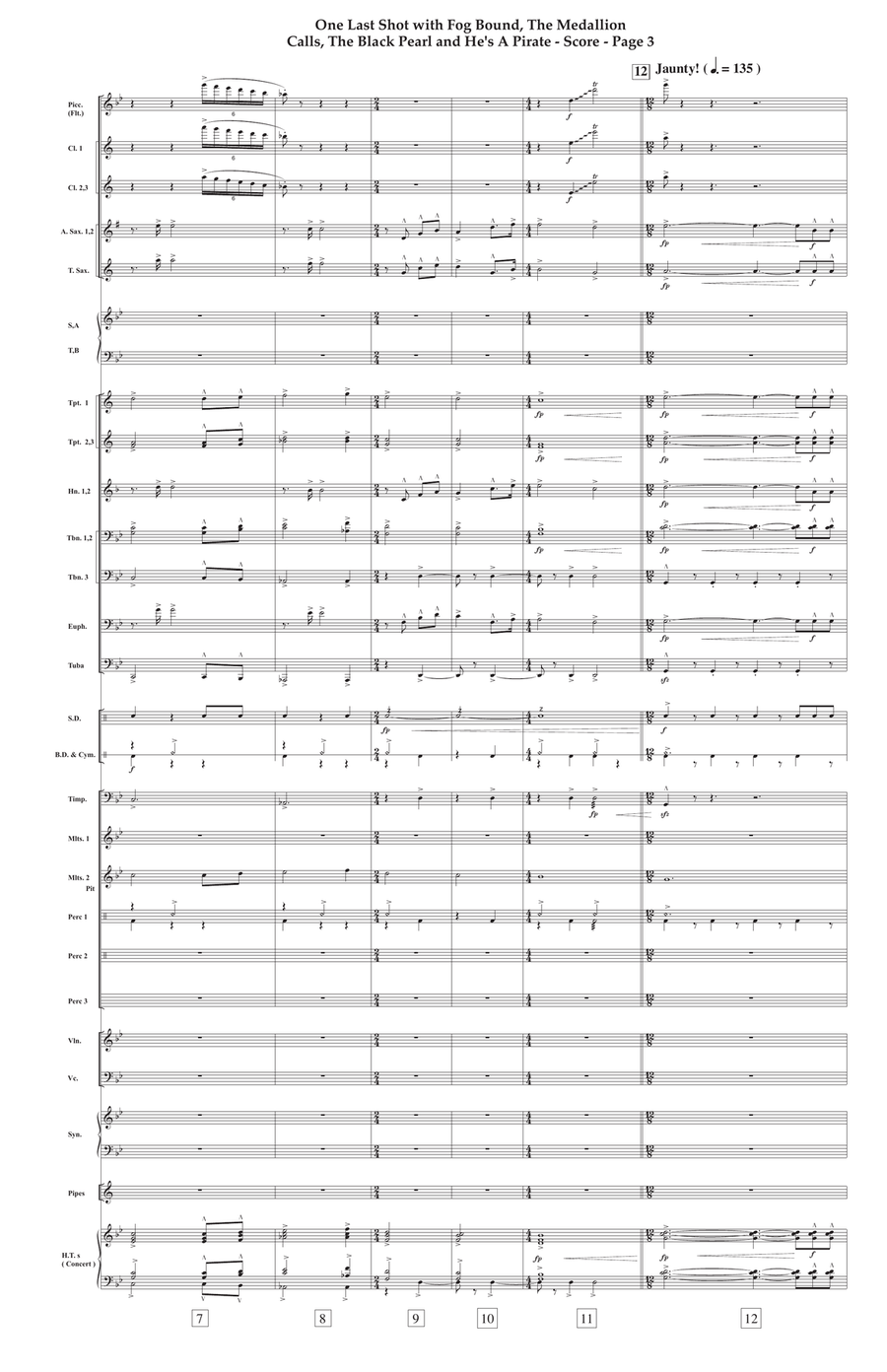 Medley: One Last Shot with Fog Bound, The Medallion Calls, The Black Pearl, and He's A Pirate Concert Band scores gallery preview page 2