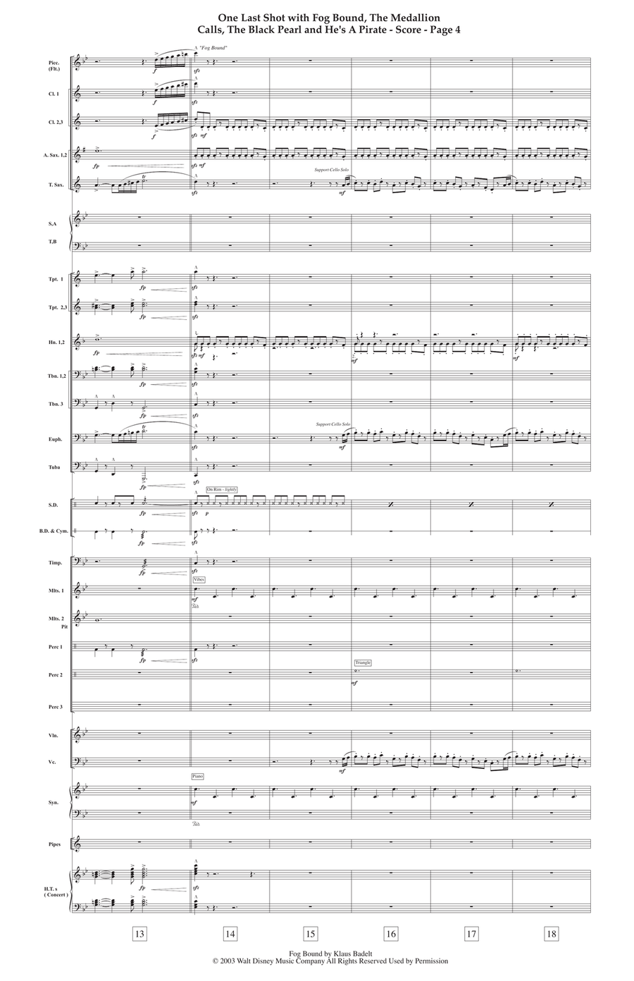 Medley: One Last Shot with Fog Bound, The Medallion Calls, The Black Pearl, and He's A Pirate Concert Band scores gallery preview page 3