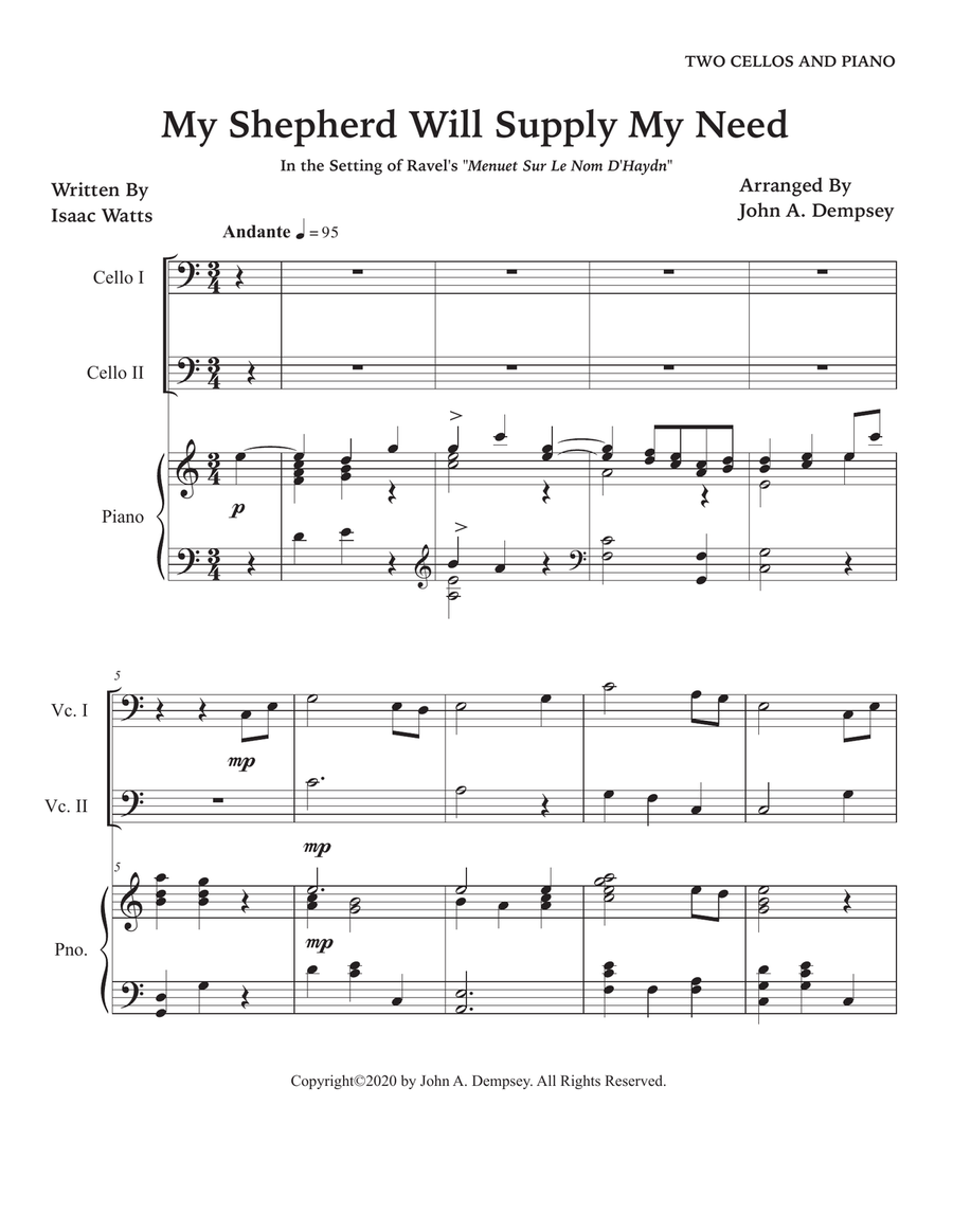 My Shepherd Will Supply My Need (Psalm 23): Two Cellos and Piano String Duet scores gallery preview page 5