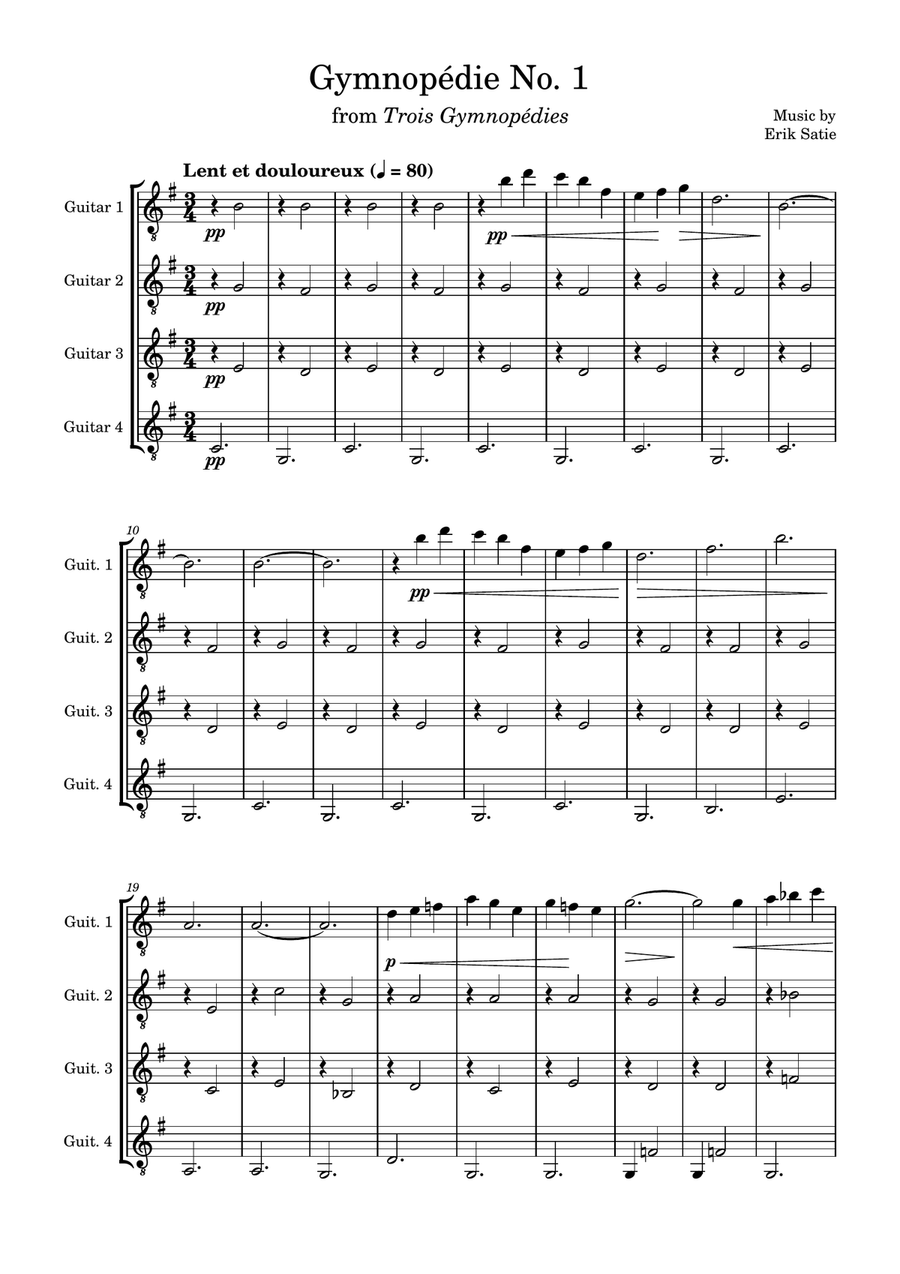 Gymnopédie No. 1 Guitar Ensemble scores gallery preview page 1