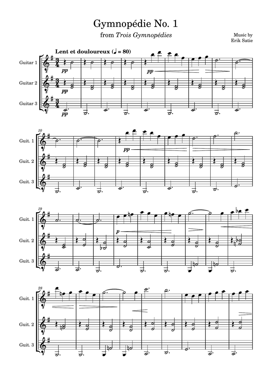 Gymnopédie No. 1 Guitar Ensemble scores gallery preview page 1