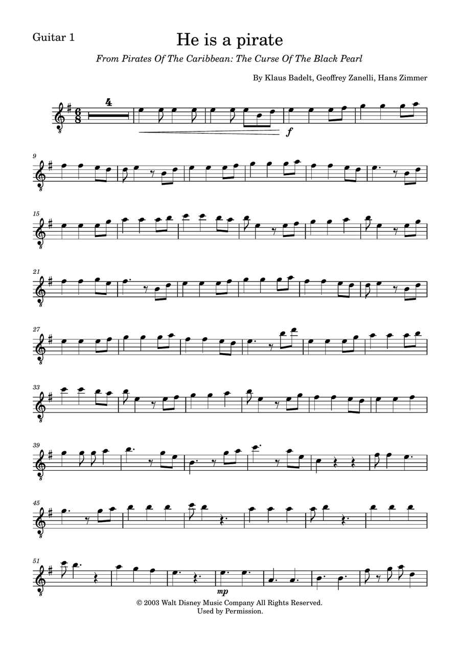 He's A Pirate Guitar Ensemble scores gallery preview page 6