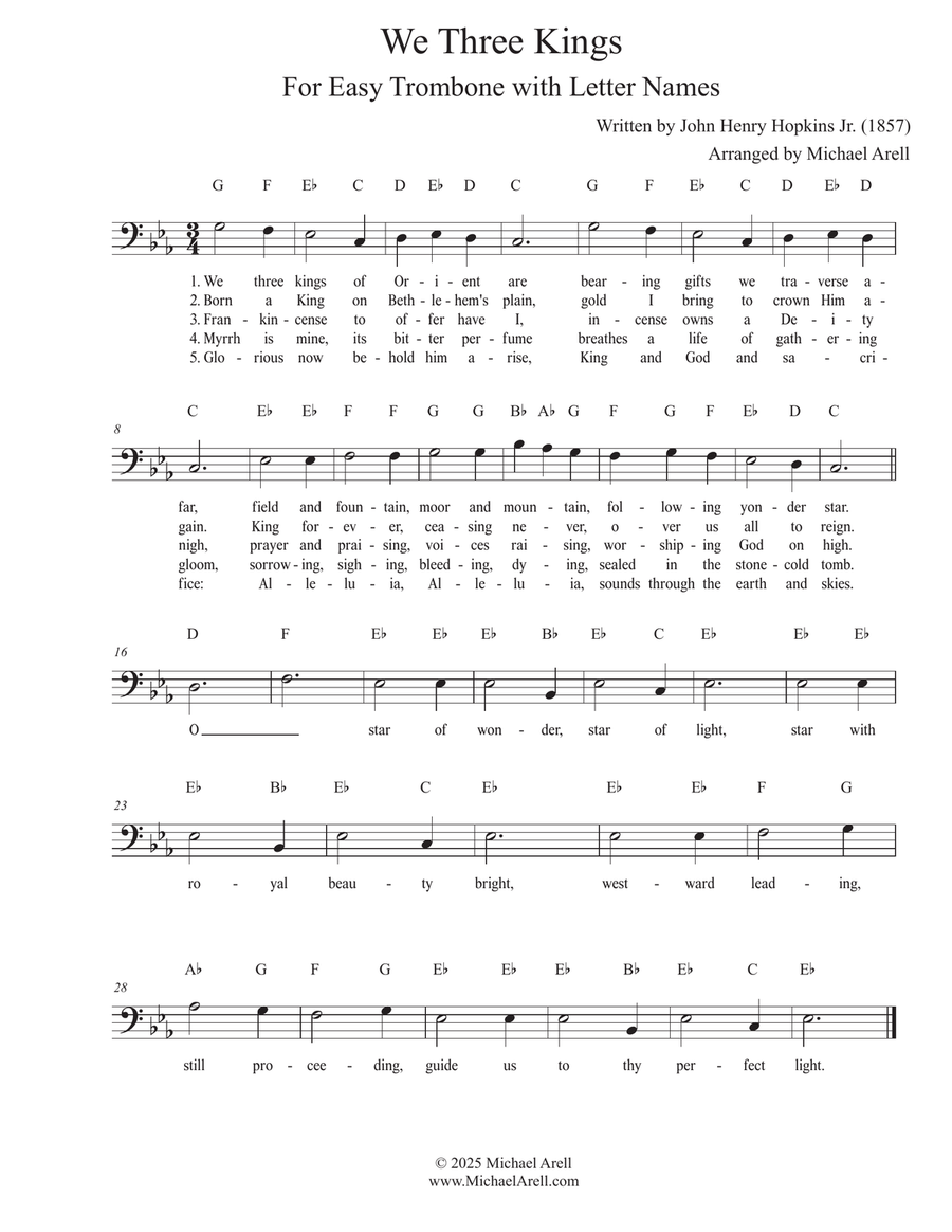 We Three Kings for Trombone Bass Trombone scores gallery preview page 1
