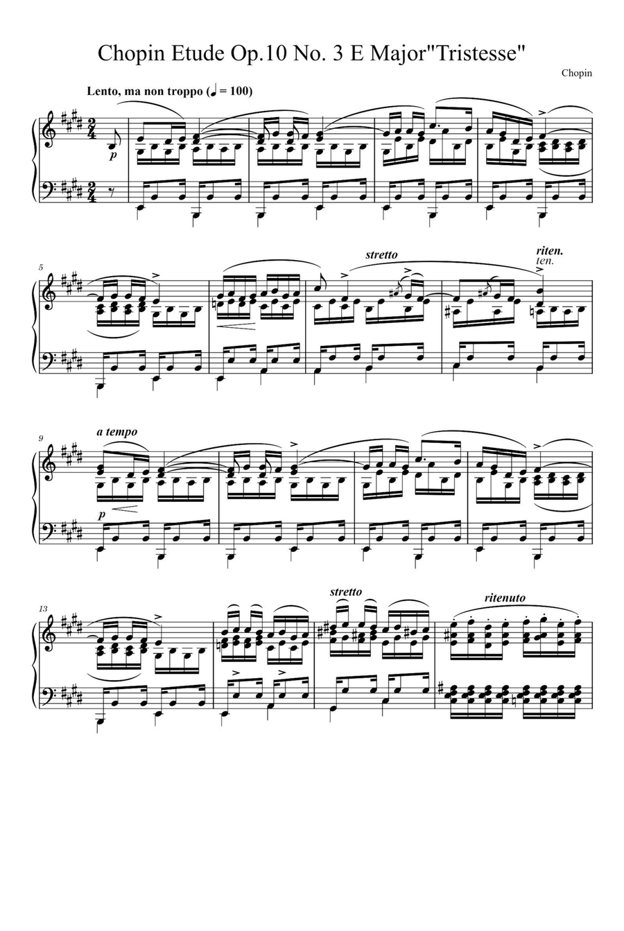 Etude Op. 10 No. 3 E MajorTristesse - Fryderyk Fanciszek Chopin Piano Method scores gallery preview page 1