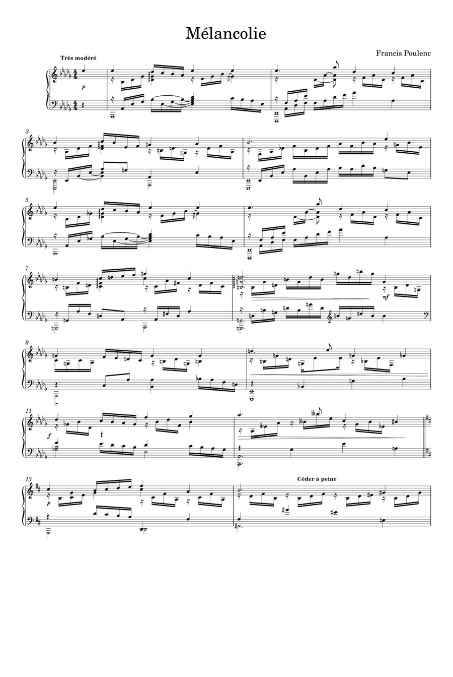 Mélancolie - Francis Poulenc Piano Solo scores gallery preview page 1