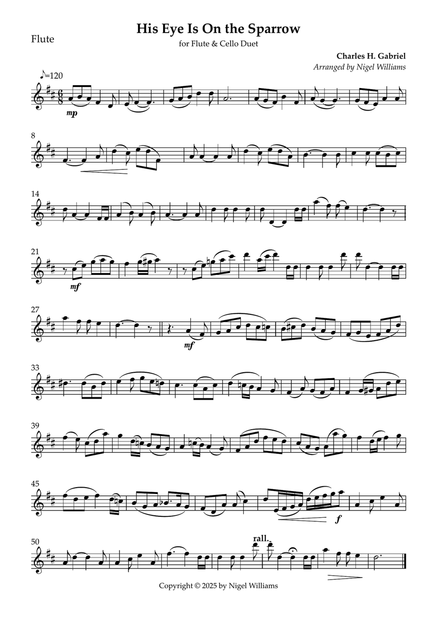 His Eye Is On the Sparrow Flute scores gallery preview page 1