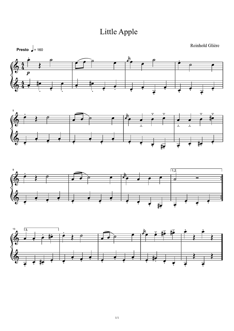 Little Apple - Reinhold Glière Piano Solo scores gallery preview page 1