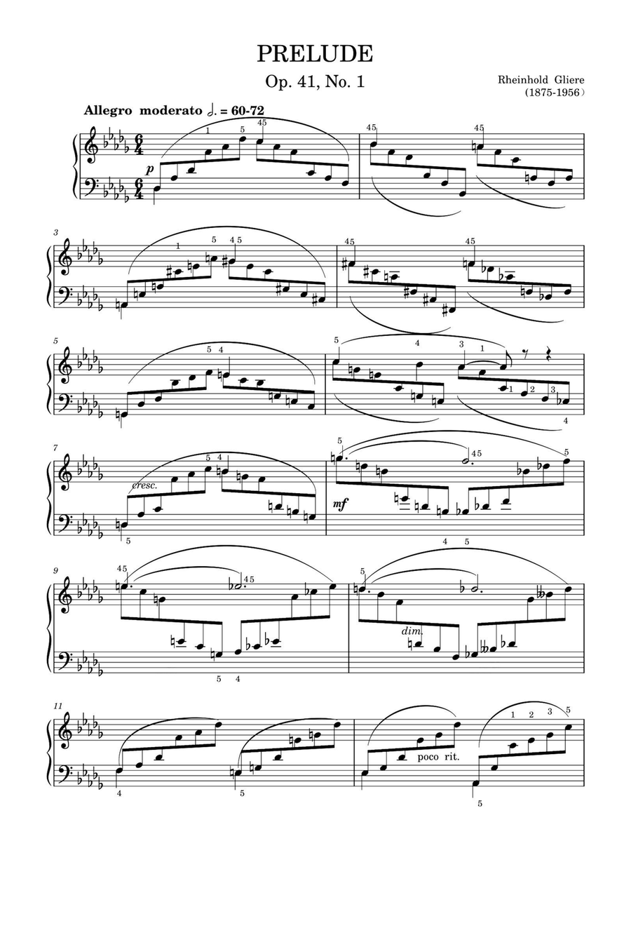 Prelude Op.42,No.1 - Reinhold Glière Piano Solo scores gallery preview page 1