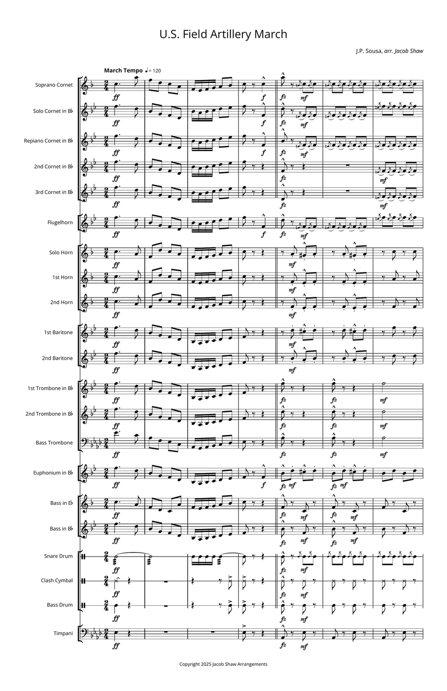U.S. Field Artillery March Brass Band scores gallery preview page 1