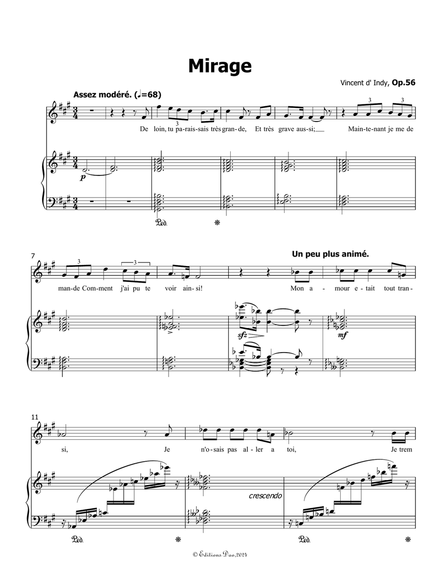 Mirage, by Vincent d' Indy, in A Major Piano, Vocal scores gallery preview page 3