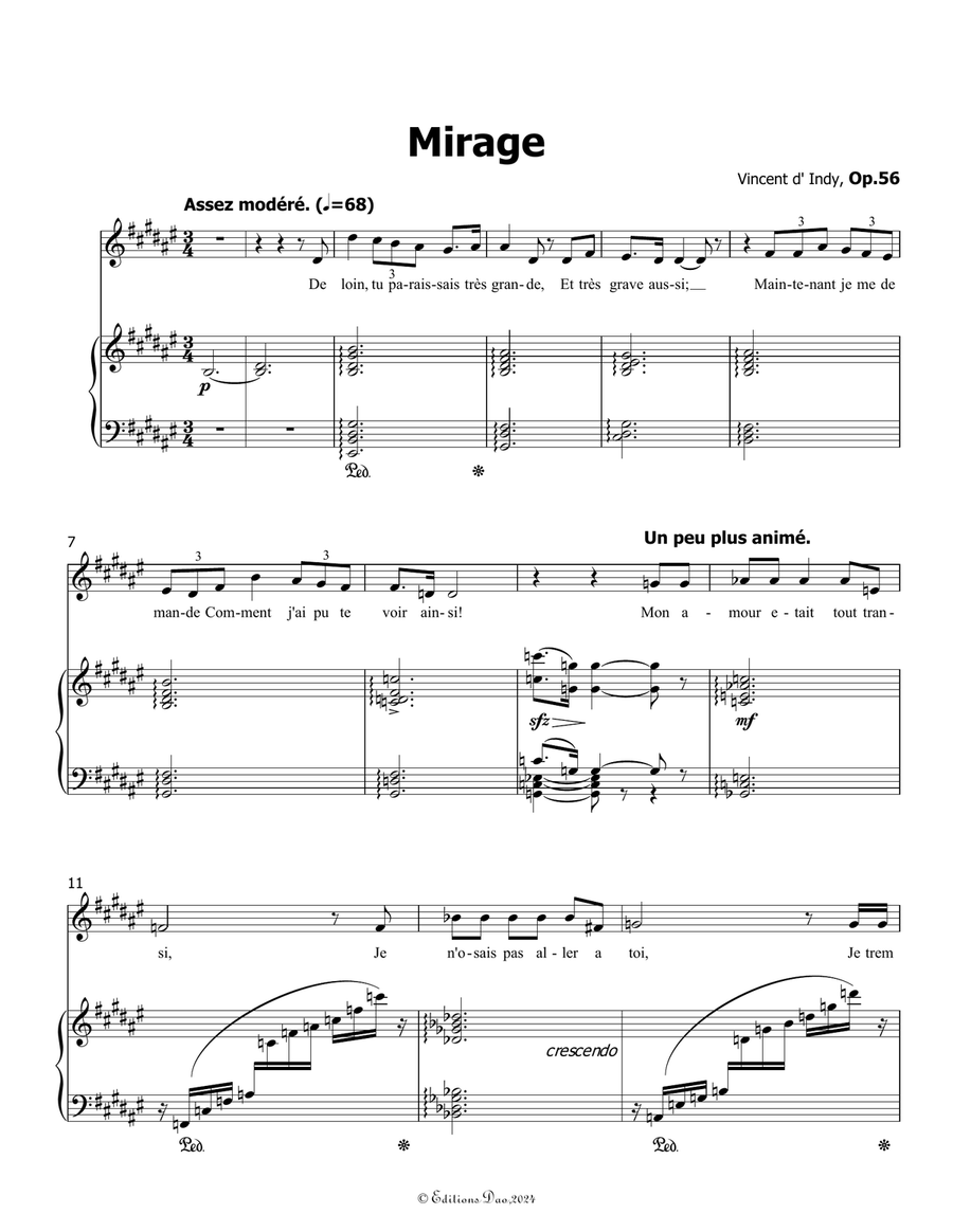 Mirage, by Vincent d' Indy, in F sharp Major Piano, Vocal scores gallery preview page 3