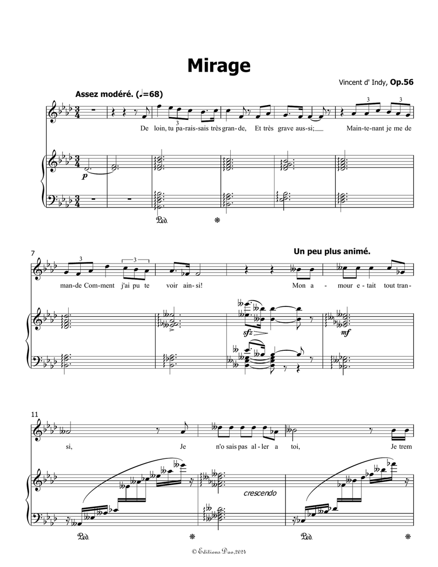 Mirage, by Vincent d' Indy, in A flat Major Piano, Vocal scores gallery preview page 3