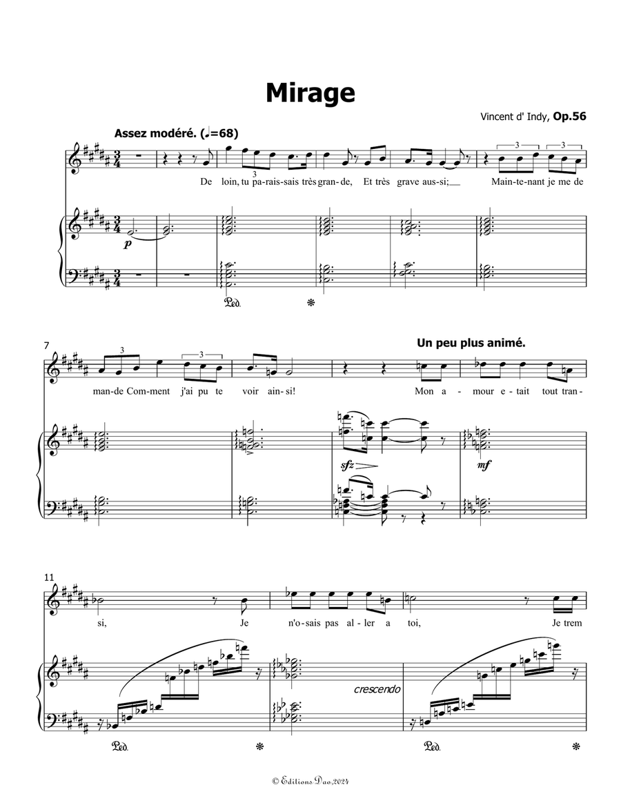Mirage, by Vincent d' Indy, in B Major Piano, Vocal scores gallery preview page 3