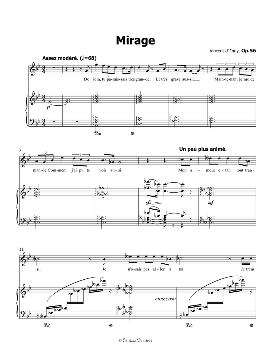 Mirage, by Vincent d' Indy, in B flat Major Piano, Vocal scores gallery preview page 3