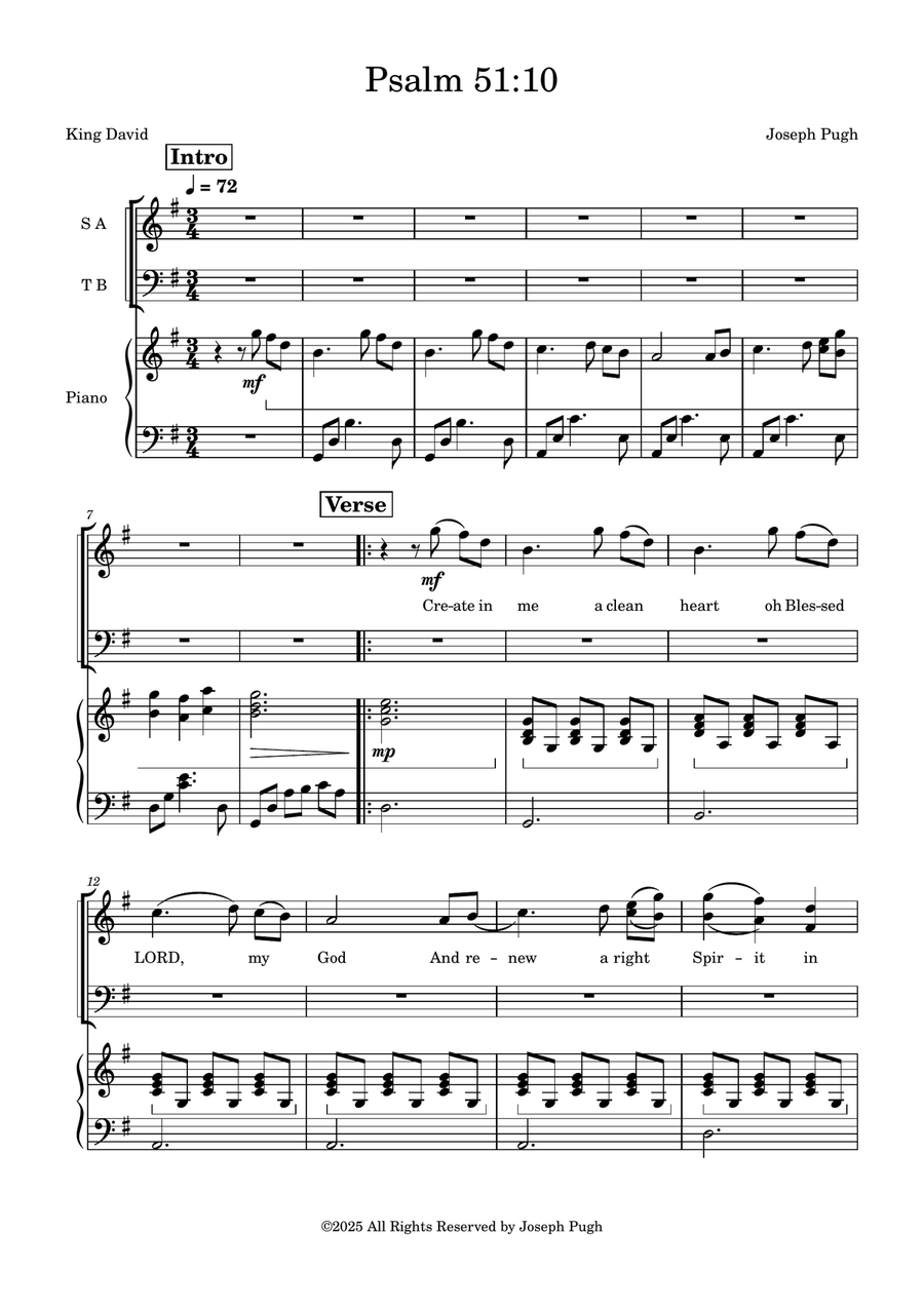 Psalm 51:10 Create In Me A Clean Heart 2-Part scores gallery preview page 1