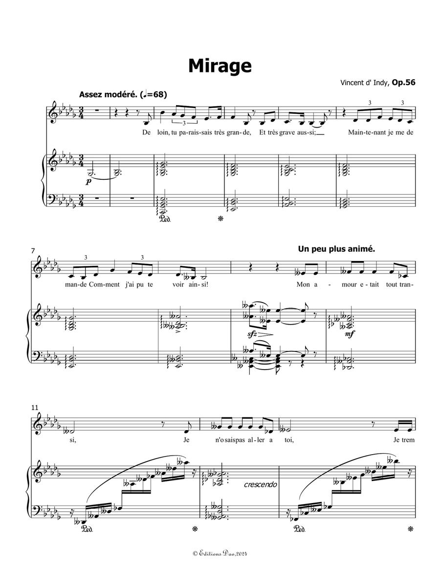 Mirage, by Vincent d' Indy, in D flat Major Piano, Vocal scores gallery preview page 3