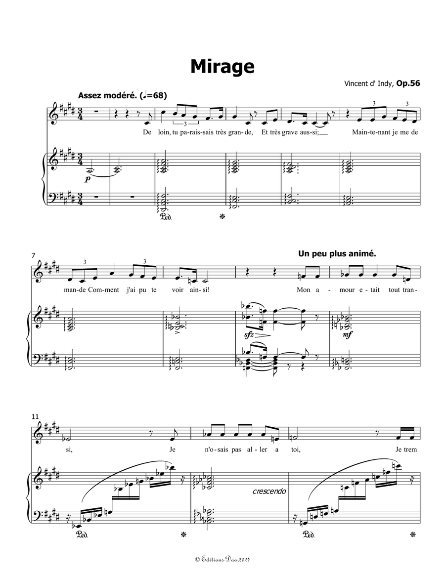 Mirage, by Vincent d' Indy, in E Major Piano, Vocal scores gallery preview page 3