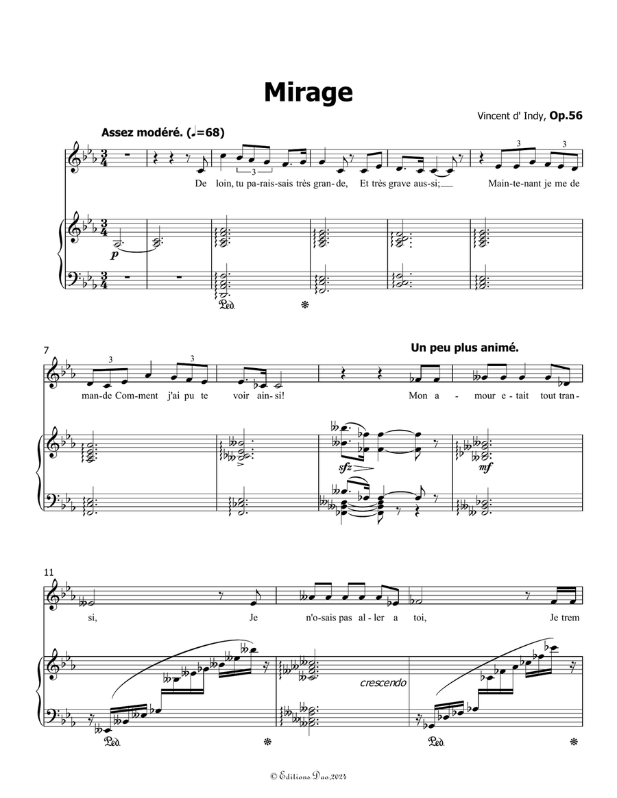 Mirage, by Vincent d' Indy, in E flat Major Piano, Vocal scores gallery preview page 3