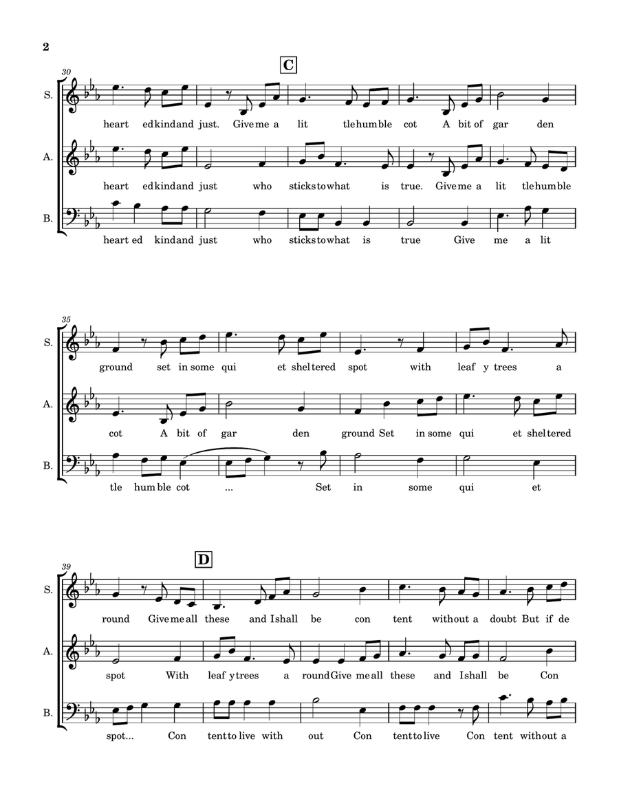 Give Me A Little Humble Cot (SAB) 3-Part scores gallery preview page 2