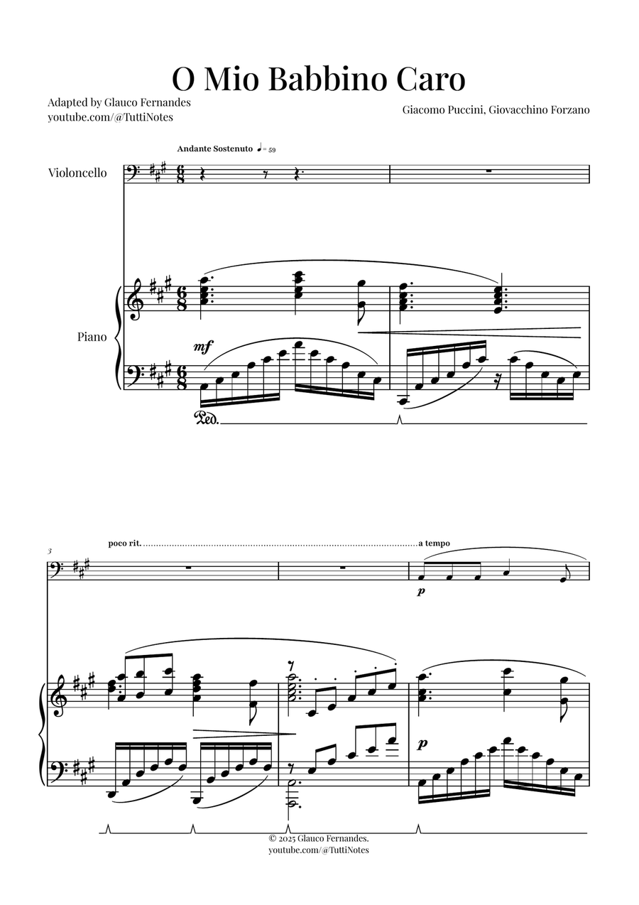 O Mio Babbino Caro | BEAUTIFUL Puccini Aria Piano scores gallery preview page 1