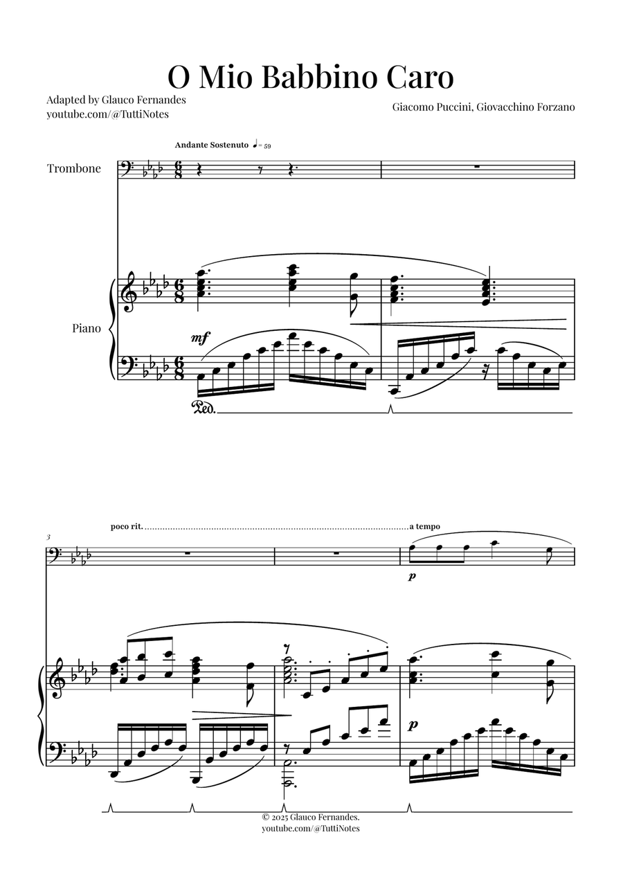 O Mio Babbino Caro | BEAUTIFUL Puccini Aria Piano scores gallery preview page 1