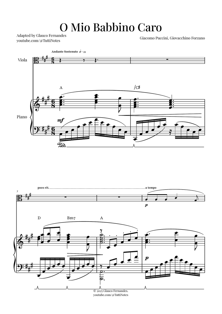 O Mio Babbino Caro | BEAUTIFUL Puccini Aria Viola scores gallery preview page 1