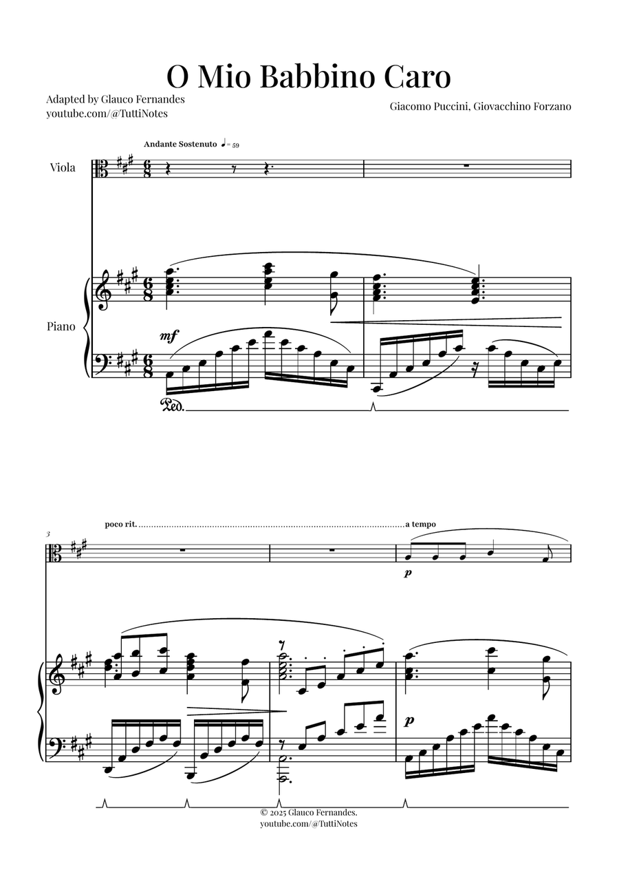 O Mio Babbino Caro | BEAUTIFUL Puccini Aria Viola scores gallery preview page 1