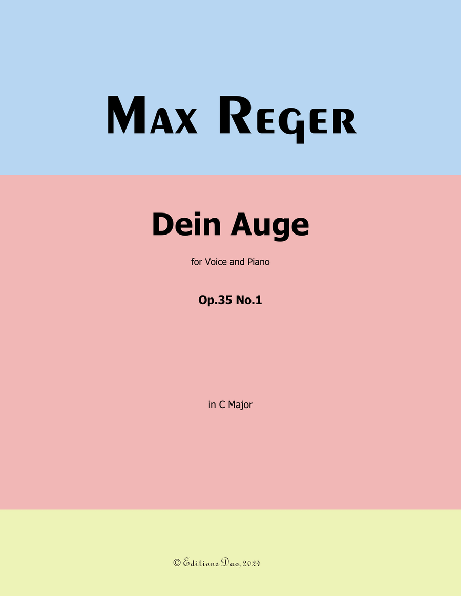 Dein Auge, by Reger, Op.35 No.1, in C Major Piano, Vocal scores gallery preview page 1