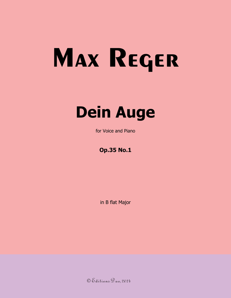 Dein Auge, by Reger, Op.35 No.1, in B flat Major Piano, Vocal scores gallery preview page 1