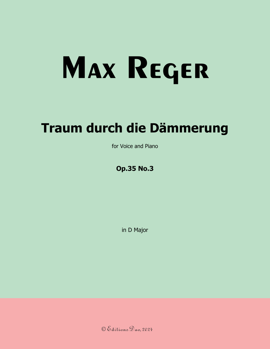 Traum durch die Dammerung, by Reger, Op.35 No.3, in D Major Piano, Vocal scores gallery preview page 1